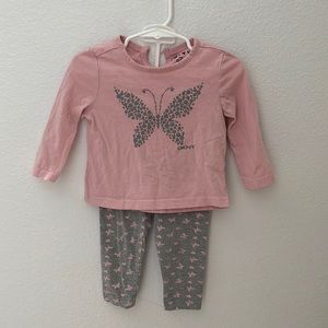 DKNY long sleeve, with pants, 18 month, 2 piece outfit, butterfly pink/gray